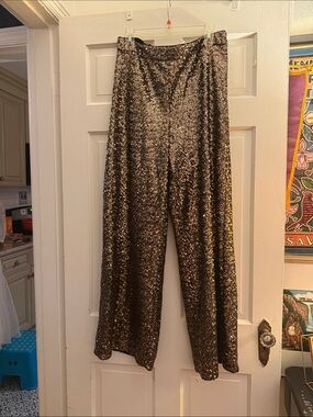 NWT Banana Republic High-Rise Wide-Leg Gold Sequin Pants